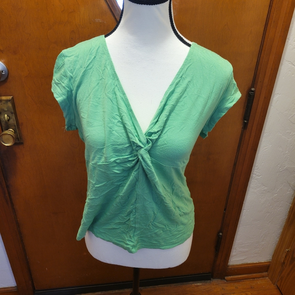 Vintage rayon/spandex tee with knotted V neck